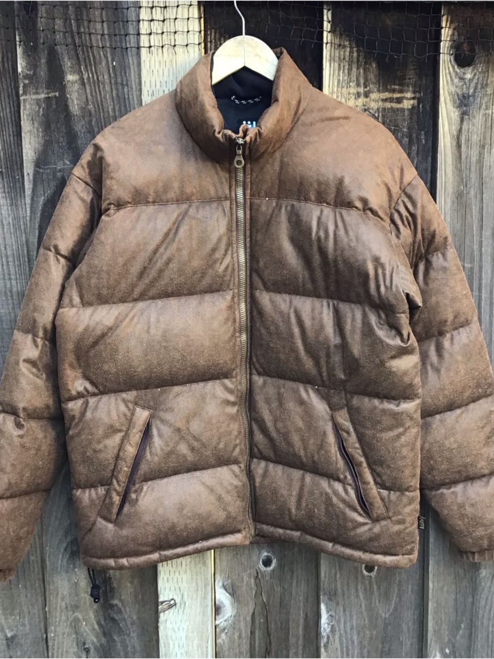 Alf Kuhl 700 Down Puffer Jacket Brown Faux Leather Insulated Mens Size Small